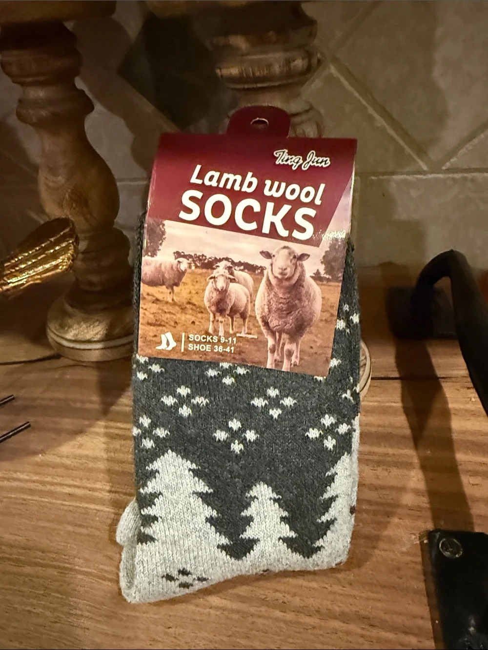 Ting Jun Lamb Wool Women’s Crew Socks - Charcoal/Light Gray - Shoe Size 9-11